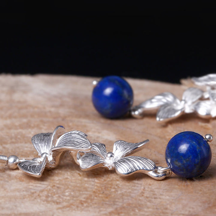 Buddha Stones 925スターリングシルバー ラズライト ラピスラズリ エスニックスタイル フラワー ポジティブドロップイヤリング - image 5