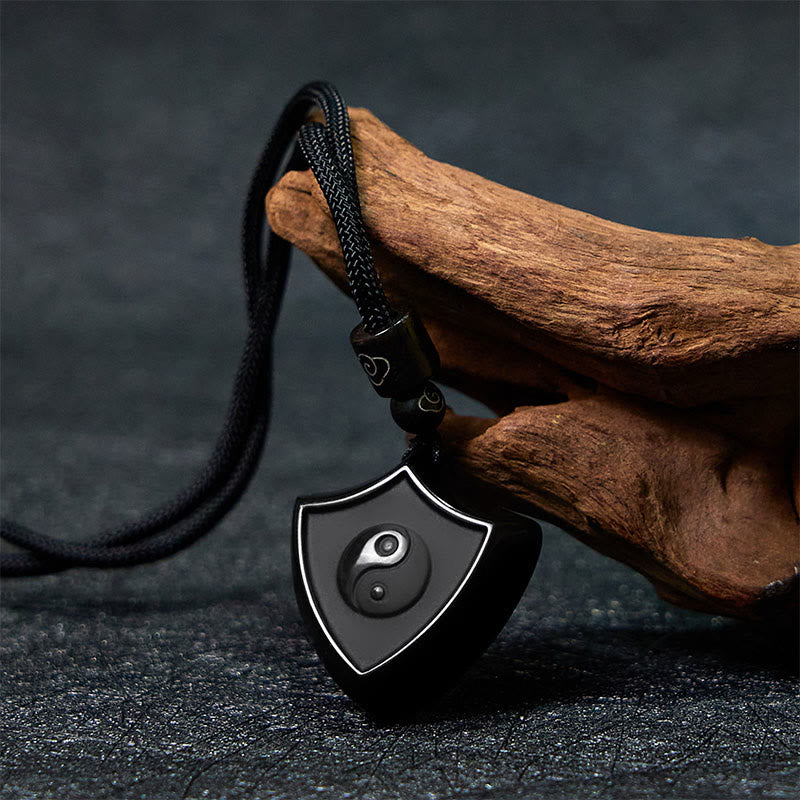 Buddha Stones黒曜石 シールドパターン 陰陽シンボル 強さ ネックレス ペンダント - image 2