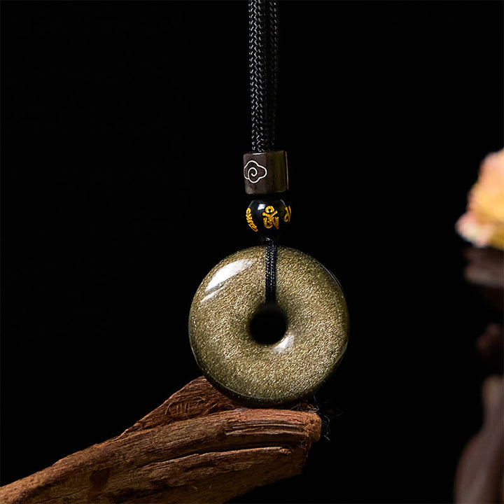 Buddha Stones天然ゴールド光沢 黒曜石 平和バックル 強化ネックレスペンダント