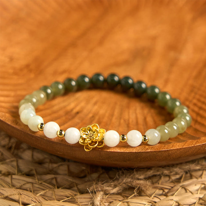 Buddha Stones天然和田翡翠グラデーション蓮華ブレスレット