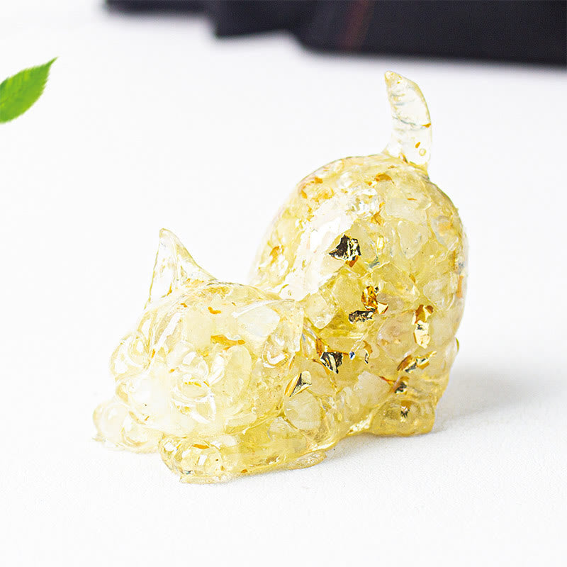 Buddha Stones 伸びをする猫の樹脂製クリスタル砂利瞑想装飾 - ライトシトリン - 4.5×3×4.2cm - image 16