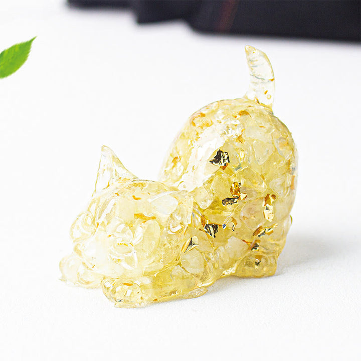 Buddha Stones 伸びをする猫の樹脂製クリスタル砂利瞑想装飾 - ライトシトリン - 4.5×3×4.2cm - image 16
