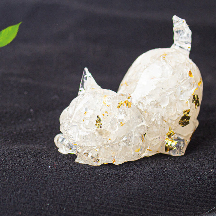Buddha Stones 伸びをする猫の樹脂製クリスタル砂利瞑想装飾 - ホワイトクリスタル - 4.5×3×4.2cm - image 14