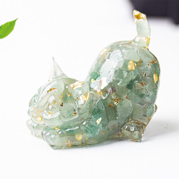 Buddha Stones 伸びをする猫の樹脂製クリスタル砂利瞑想装飾 - グリーンアベンチュリン - 4.5×3×4.2cm - image 17