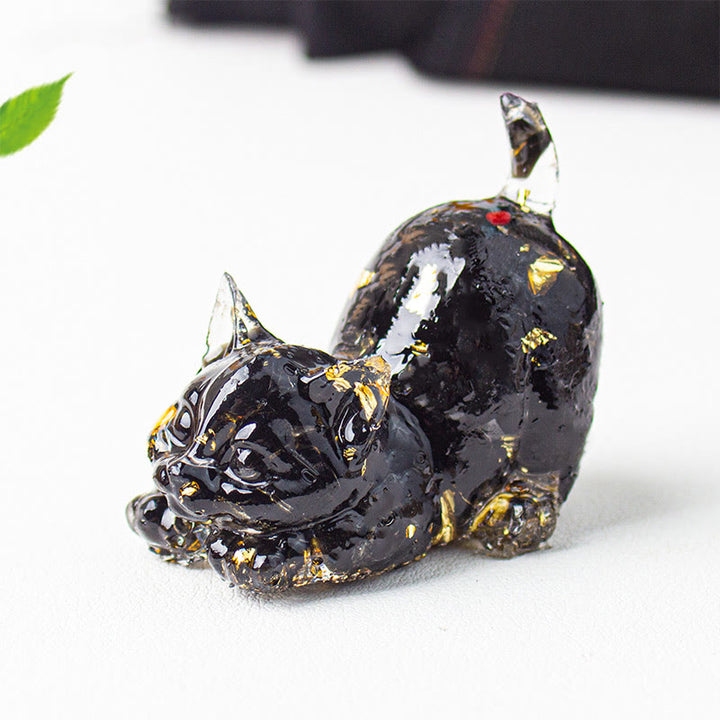 Buddha Stones 伸びをする猫の樹脂製クリスタル砂利瞑想装飾 - 黒曜石 - 4.5×3×4.2cm - image 21
