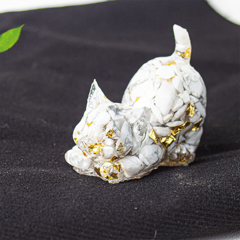 Buddha Stones 伸びをする猫の樹脂製クリスタル砂利瞑想装飾 - ホワイトターコイズ - 4.5×3×4.2cm - image 30