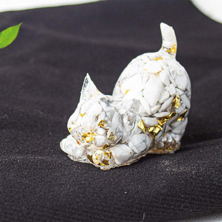 Buddha Stones 伸びをする猫の樹脂製クリスタル砂利瞑想装飾 - ホワイトターコイズ - 4.5×3×4.2cm - image 30