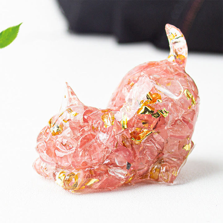 Buddha Stones 伸びをする猫の樹脂製クリスタル砂利瞑想装飾 - ウォーターメロントルマリン - 4.5×3×4.2cm - image 38