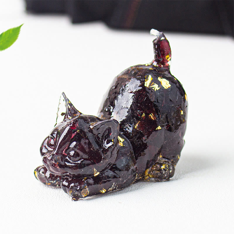 Buddha Stones 伸びをする猫の樹脂製クリスタル砂利瞑想装飾 - ガーネット - 4.5×3×4.2cm - image 36