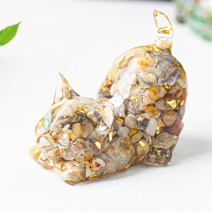 Buddha Stones 伸びをする猫の樹脂製クリスタル砂利瞑想装飾 - 瑪瑙 - 4.5×3×4.2cm - image 41