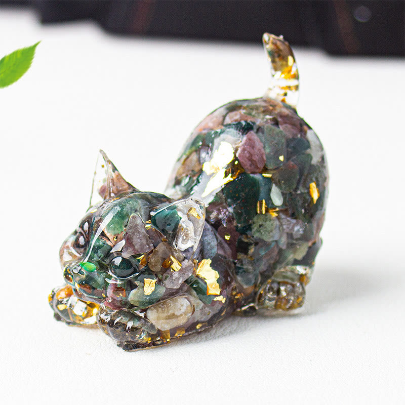 Buddha Stones 伸びをする猫の樹脂製クリスタル砂利瞑想装飾 - 海底堆積物ジャスパー - 4.5×3×4.2cm - image 42