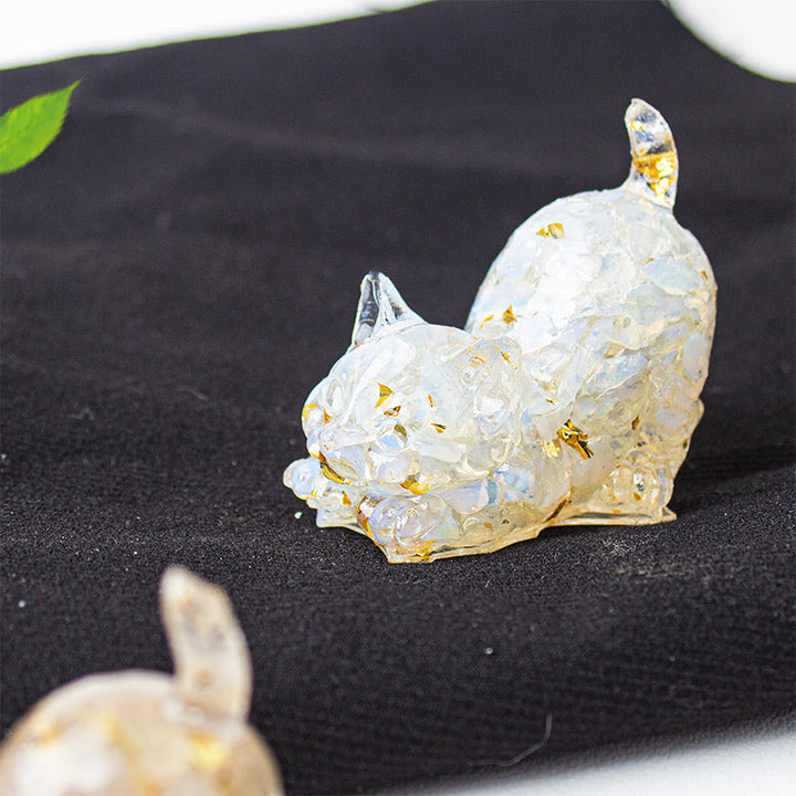 Buddha Stones 伸びをする猫の樹脂製クリスタル砂利瞑想装飾 - オパール - 4.5×3×4.2cm - image 34