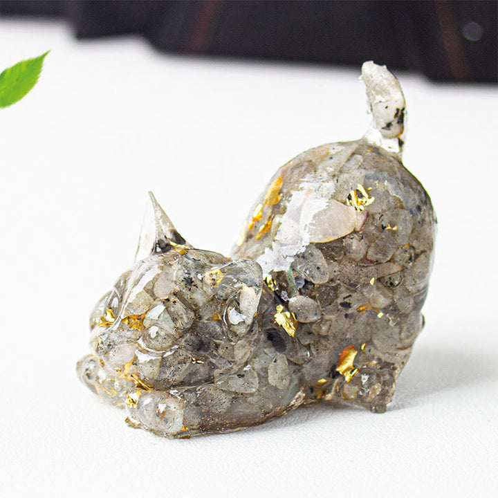 Buddha Stones 伸びをする猫の樹脂製クリスタル砂利瞑想装飾 - ラブラドライト - 4.5×3×4.2cm - image 45
