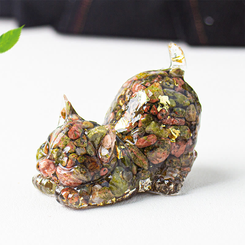 Buddha Stones 伸びをする猫の樹脂製クリスタル砂利瞑想装飾 - ウナカイト - 4.5×3×4.2cm - image 43