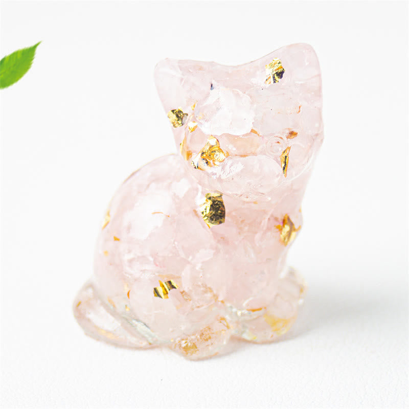 Buddha Stones 座っている猫の樹脂砂利 ピンククリスタルシトリン ホワイトクリスタルラピスラズリ 心を落ち着かせるデスクトップ装飾 - ピンククリスタル - 約3.2×3.3×4cm - image 1