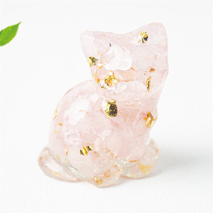 Buddha Stones 座っている猫の樹脂砂利 ピンククリスタルシトリン ホワイトクリスタルラピスラズリ 心を落ち着かせるデスクトップ装飾 - ピンククリスタル - 約3.2×3.3×4cm - image 1