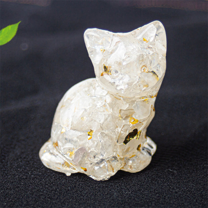 Buddha Stones 座っている猫の樹脂砂利 ピンククリスタルシトリン ホワイトクリスタルラピスラズリ 心を落ち着かせるデスクトップ装飾 - ホワイトクリスタル - 約3.2×3.3×4cm - image 5