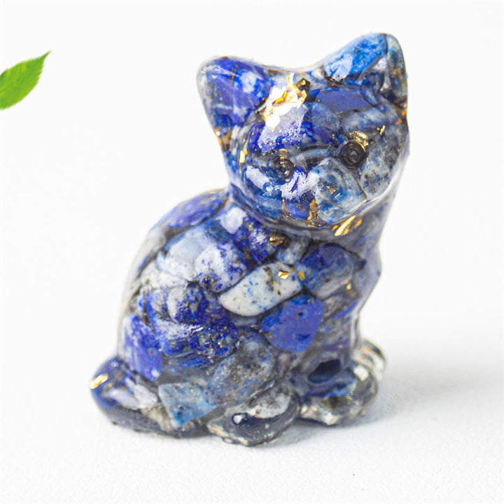 Buddha Stones 座っている猫の樹脂砂利 ピンククリスタルシトリン ホワイトクリスタルラピスラズリ 心を落ち着かせるデスクトップ装飾 - ラピスラズリ - 約3.2×3.3×4cm - image 9