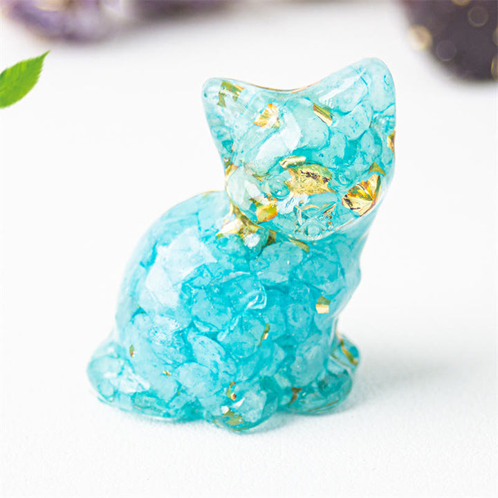 Buddha Stones 座っている猫の樹脂砂利 ピンククリスタルシトリン ホワイトクリスタルラピスラズリ 心を落ち着かせるデスクトップ装飾 - アクアマリン - 約3.2×3.3×4cm - image 7