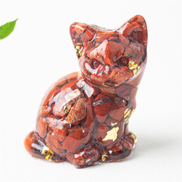 Buddha Stones 座っている猫の樹脂砂利 ピンククリスタルシトリン ホワイトクリスタルラピスラズリ 心を落ち着かせるデスクトップ装飾 - レッドジャスパー - 約3.2×3.3×4cm - image 14