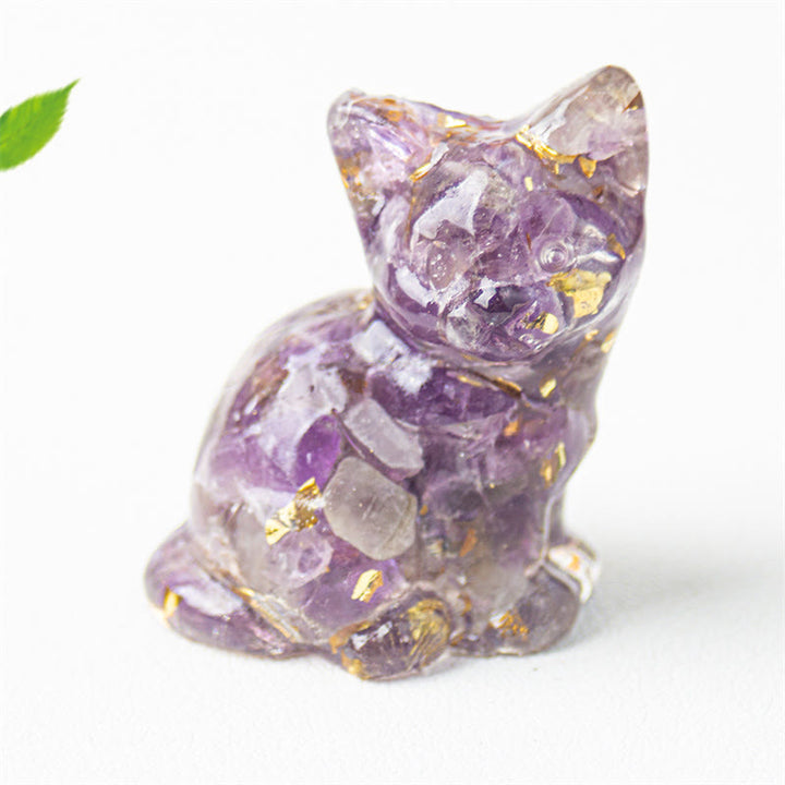 Buddha Stones 座っている猫の樹脂砂利 ピンククリスタルシトリン ホワイトクリスタルラピスラズリ 心を落ち着かせるデスクトップ装飾 - アメジスト - 約3.2×3.3×4cm - image 16