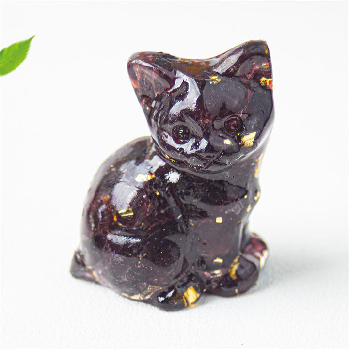 Buddha Stones 座っている猫の樹脂砂利 ピンククリスタルシトリン ホワイトクリスタルラピスラズリ 心を落ち着かせるデスクトップ装飾 - ガーネット - 約3.2×3.3×4cm - image 29