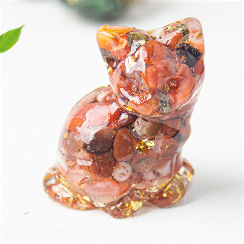 Buddha Stones 座っている猫の樹脂砂利 ピンククリスタルシトリン ホワイトクリスタルラピスラズリ 心を落ち着かせるデスクトップ装飾 - レッドアゲート - 約3.2×3.3×4cm - image 18