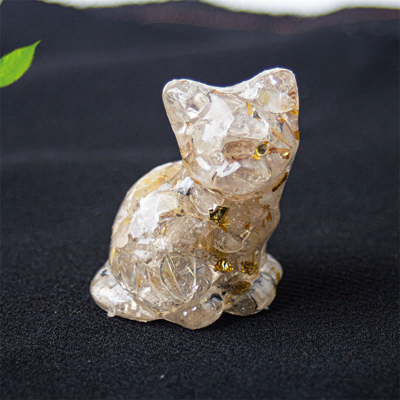 Buddha Stones 座っている猫の樹脂砂利 ピンククリスタルシトリン ホワイトクリスタルラピスラズリ 心を落ち着かせるデスクトップ装飾 - ルチルクォーツ - 約3.2×3.3×4cm - image 27
