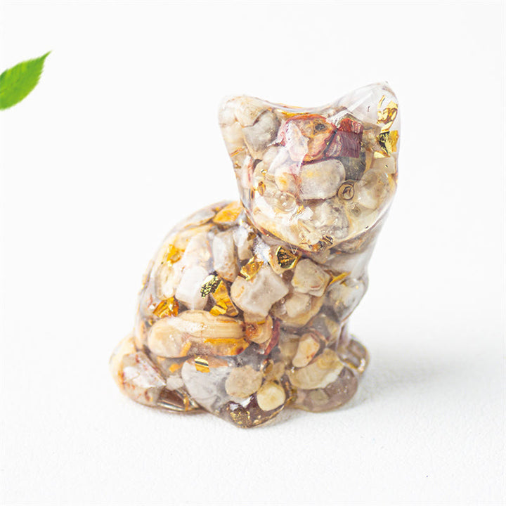 Buddha Stones 座っている猫の樹脂砂利 ピンククリスタルシトリン ホワイトクリスタルラピスラズリ 心を落ち着かせるデスクトップ装飾 - クレイジーアゲート - 約3.2×3.3×4cm - image 33