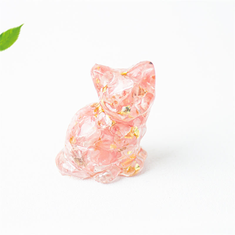 Buddha Stones 座っている猫の樹脂砂利 ピンククリスタルシトリン ホワイトクリスタルラピスラズリ 心を落ち着かせるデスクトップ装飾 - ピンククォーツ - 約3.2×3.3×4cm - image 24