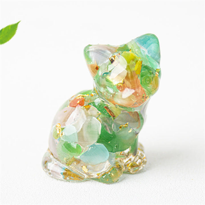 Buddha Stones 座っている猫の樹脂砂利 ピンククリスタルシトリン ホワイトクリスタルラピスラズリ 心を落ち着かせるデスクトップ装飾 - キャッツアイ - 約3.2×3.3×4cm - image 31