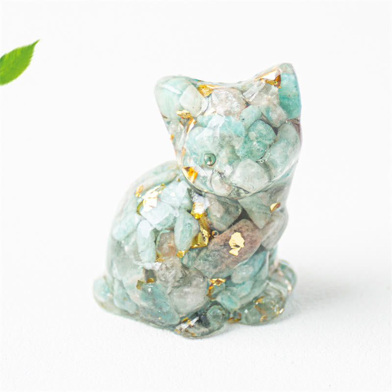 Buddha Stones 座っている猫の樹脂砂利 ピンククリスタルシトリン ホワイトクリスタルラピスラズリ 心を落ち着かせるデスクトップ装飾 - アマゾナイト - 約3.2×3.3×4cm - image 20