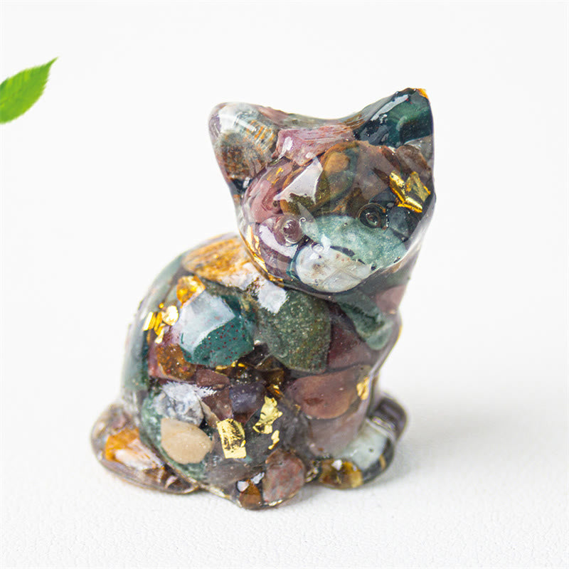 Buddha Stones 座っている猫の樹脂砂利 ピンククリスタルシトリン ホワイトクリスタルラピスラズリ 心を落ち着かせるデスクトップ装飾 - 海底堆積物ジャスパー - 約3.2×3.3×4cm - image 34