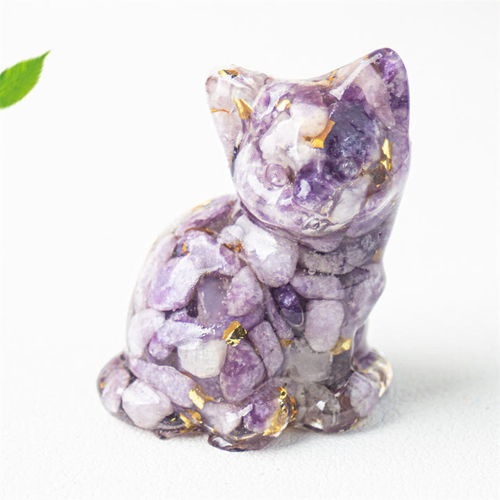 Buddha Stones 座っている猫の樹脂砂利 ピンククリスタルシトリン ホワイトクリスタルラピスラズリ 心を落ち着かせるデスクトップ装飾 - 黄鉄鉱 - 約3.2×3.3×4cm - image 39