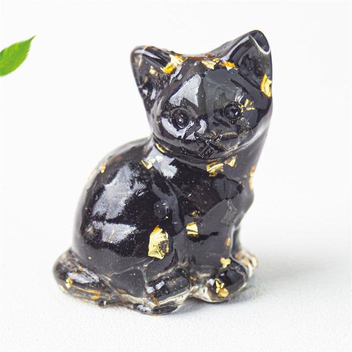 Buddha Stones 座っている猫の樹脂砂利 ピンククリスタルシトリン ホワイトクリスタルラピスラズリ 心を落ち着かせるデスクトップ装飾 - 黒曜石 - 約3.2×3.3×4cm - image 37