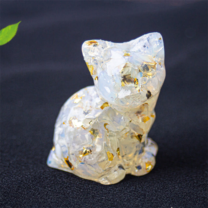 Buddha Stones 座っている猫の樹脂砂利 ピンククリスタルシトリン ホワイトクリスタルラピスラズリ 心を落ち着かせるデスクトップ装飾 - オパール - 約3.2×3.3×4cm - image 35
