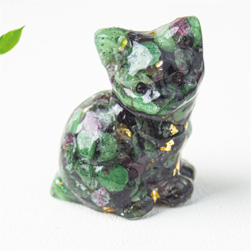 Buddha Stones 座っている猫の樹脂砂利 ピンククリスタルシトリン ホワイトクリスタルラピスラズリ 心を落ち着かせるデスクトップ装飾 - ルビーゾイサイト - 約3.2×3.3×4cm - image 41