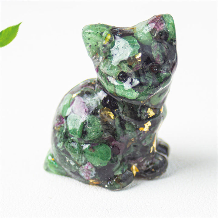 Buddha Stones 座っている猫の樹脂砂利 ピンククリスタルシトリン ホワイトクリスタルラピスラズリ 心を落ち着かせるデスクトップ装飾 - ルビーゾイサイト - 約3.2×3.3×4cm - image 41