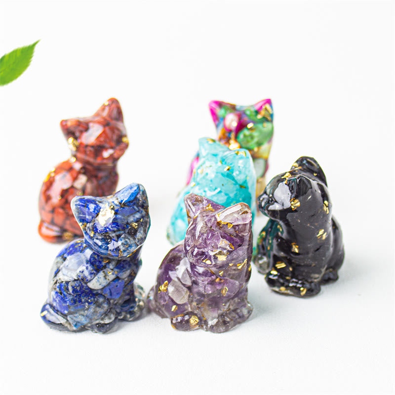 Buddha Stones 座っている猫の樹脂砂利 ピンククリスタルシトリン ホワイトクリスタルラピスラズリ 心を落ち着かせるデスクトップ装飾 - image 48