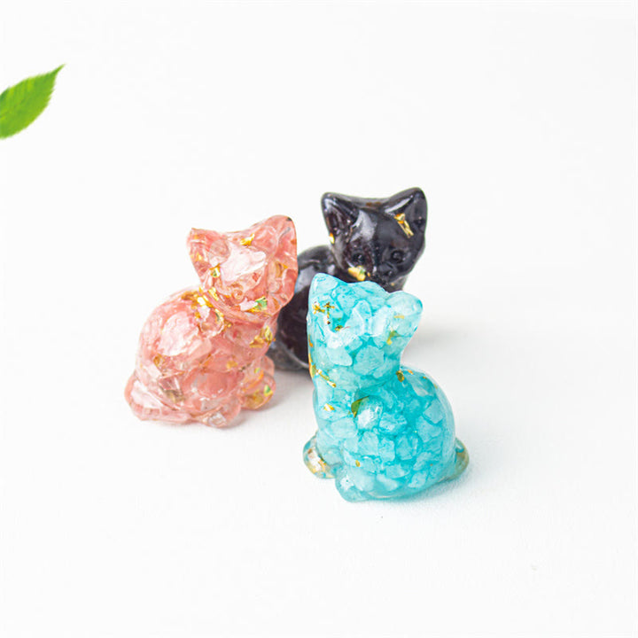 Buddha Stones 座っている猫の樹脂砂利 ピンククリスタルシトリン ホワイトクリスタルラピスラズリ 心を落ち着かせるデスクトップ装飾 - image 49