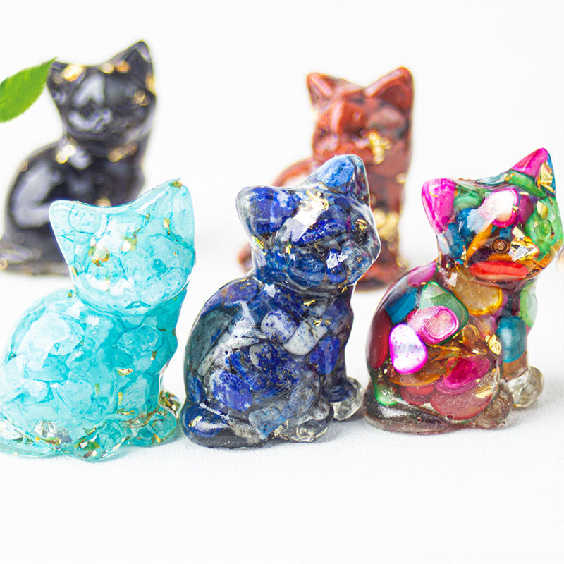 Buddha Stones 座っている猫の樹脂砂利 ピンククリスタルシトリン ホワイトクリスタルラピスラズリ 心を落ち着かせるデスクトップ装飾 - image 0