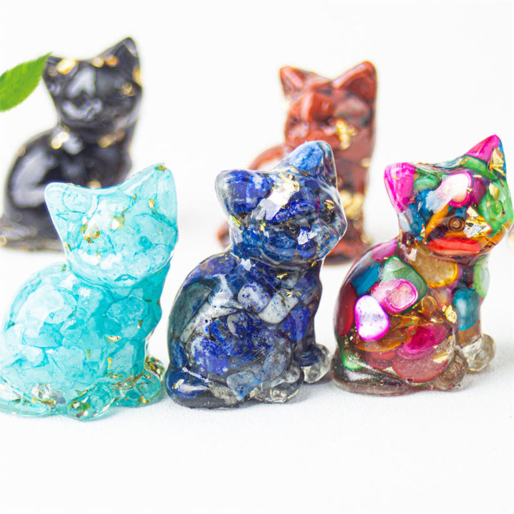 Buddha Stones 座っている猫の樹脂砂利 ピンククリスタルシトリン ホワイトクリスタルラピスラズリ 心を落ち着かせるデスクトップ装飾 - image 0