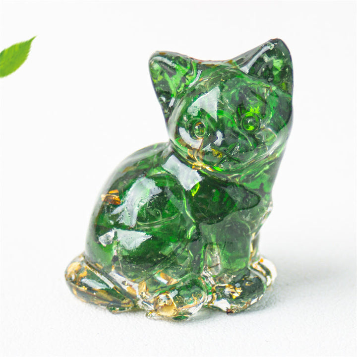 Buddha Stones 座っている猫の樹脂砂利 ピンククリスタルシトリン ホワイトクリスタルラピスラズリ 心を落ち着かせるデスクトップ装飾 - グリーングラス - 約3.2×3.3×4cm - image 47