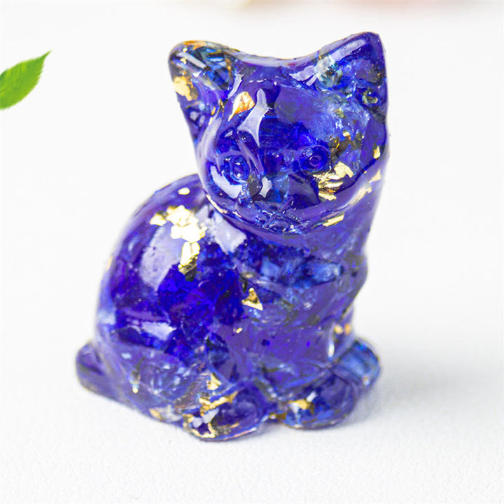 Buddha Stones 座っている猫の樹脂砂利 ピンククリスタルシトリン ホワイトクリスタルラピスラズリ 心を落ち着かせるデスクトップ装飾 - ブルーグラス - 約3.2×3.3×4cm - image 46