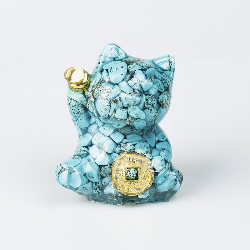 Buddha Stones 招き猫の銅貨ターコイズラブラドライトピンククリスタルアメジストホームデコレーション - ターコイズ - 約5.5×6×4cm - image 1