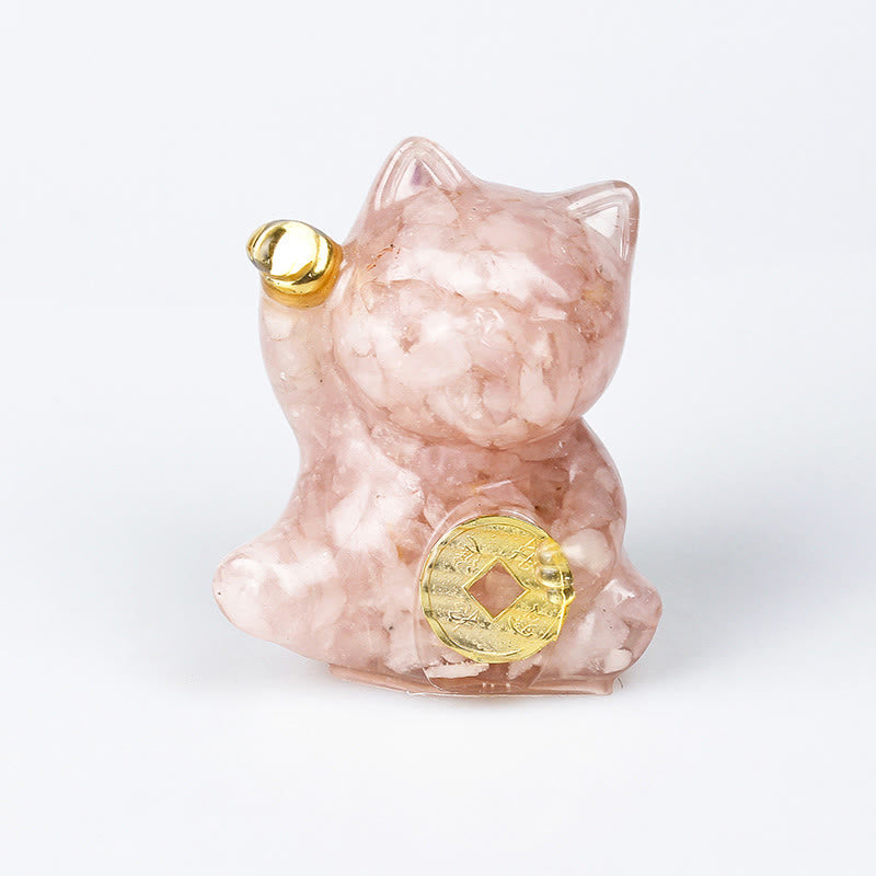 Buddha Stones 招き猫の銅貨ターコイズラブラドライトピンククリスタルアメジストホームデコレーション - ピンククリスタル - 約5.5×6×4cm - image 5