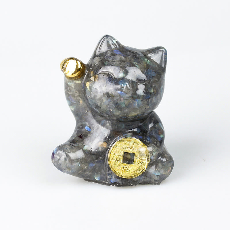 Buddha Stones 招き猫の銅貨ターコイズラブラドライトピンククリスタルアメジストホームデコレーション - ラブラドライト - 約5.5×6×4cm - image 3