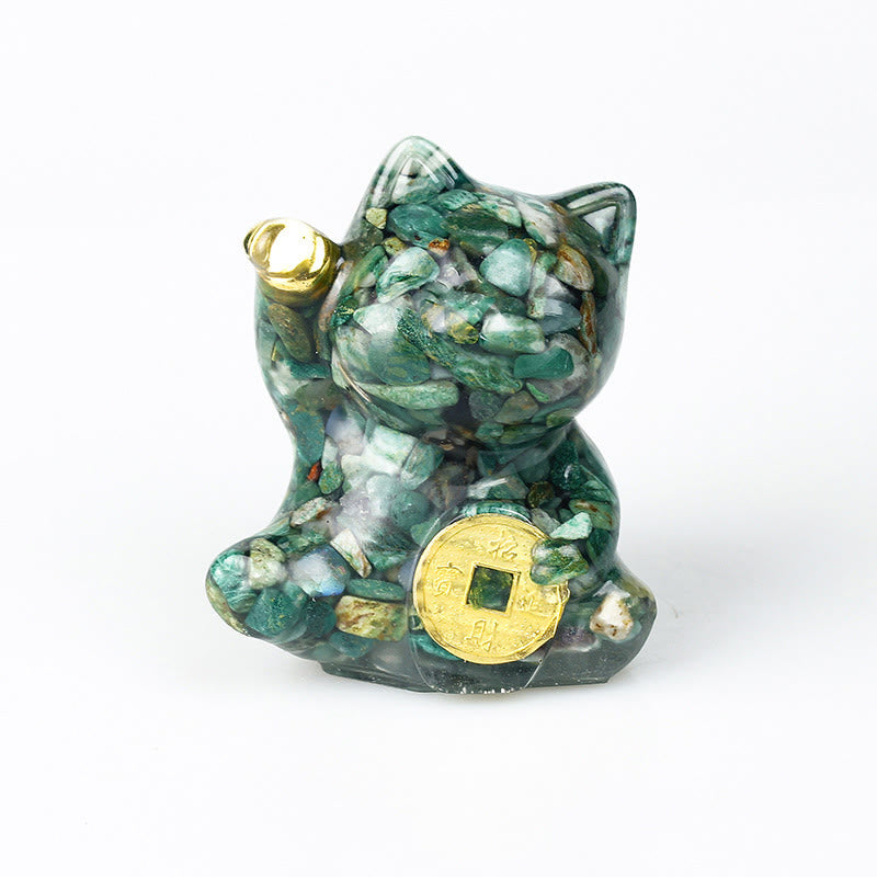 Buddha Stones 招き猫の銅貨ターコイズラブラドライトピンククリスタルアメジストホームデコレーション - グリーンアゲート - 約5.5×6×4cm - image 16