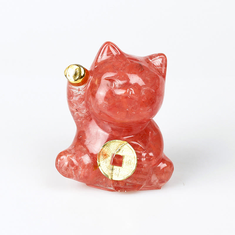 Buddha Stones 招き猫の銅貨ターコイズラブラドライトピンククリスタルアメジストホームデコレーション - レッドクォーツ - 約5.5×6×4cm - image 9