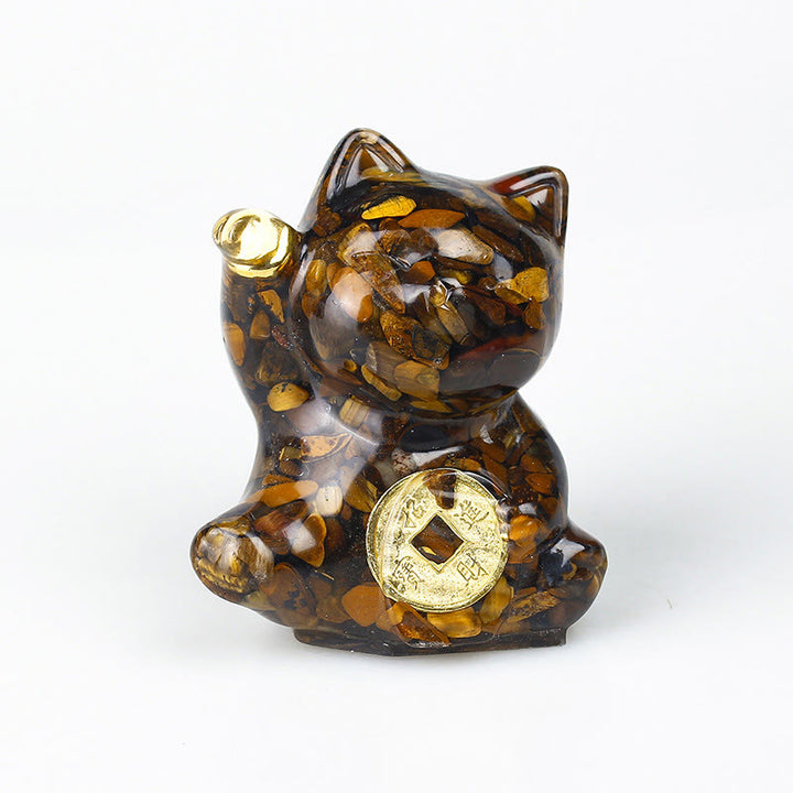 Buddha Stones 招き猫の銅貨ターコイズラブラドライトピンククリスタルアメジストホームデコレーション - タイガーアイ - 約5.5×6×4cm - image 14